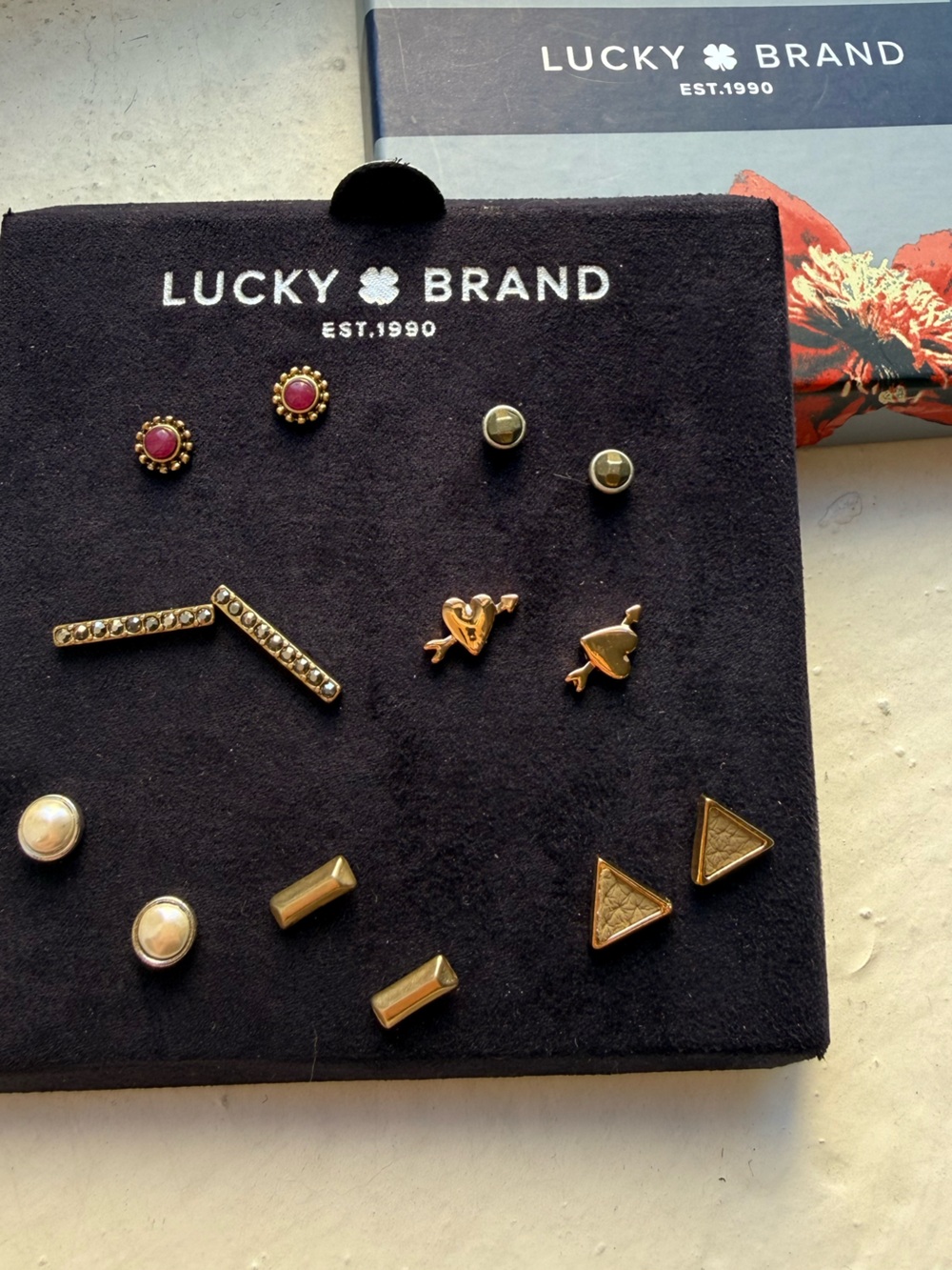 7 Pairs Lucky Brand Gold-Tone Stud Earring Set with Pink and Pearl Accents